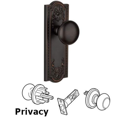 Privacy Knob - Parthenon Plate with Fifth Avenue Door Knob in Timeless Bronze