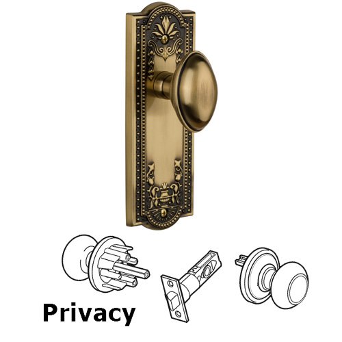 Privacy Knob - Parthenon Plate with Eden Prairie Door Knob in Vintage Brass