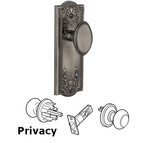 Privacy Knob - Parthenon Plate with Eden Prairie Door Knob in Antique Pewter