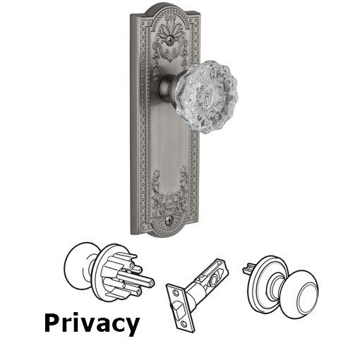 Privacy Knob - Parthenon Plate with Fontainebleau Crystal Door Knob in Satin Nickel