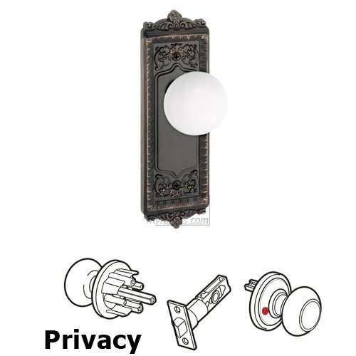 Privacy Knob - Windsor Plate with Hyde Park White Porcelain Knob in Timeless Bronze