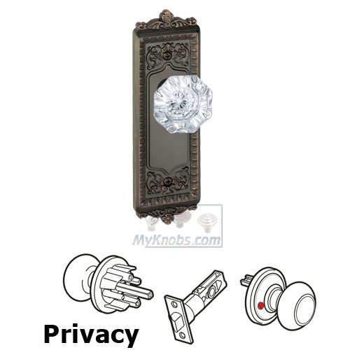 Privacy Knob - Windsor Plate with Chambord Crystal Door Knob in Timeless Bronze