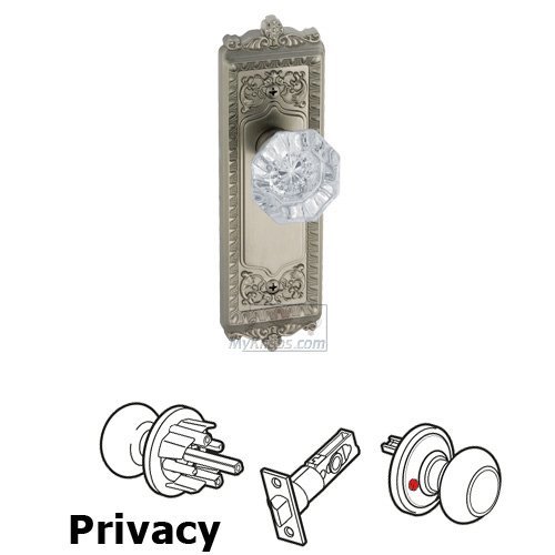 Privacy Knob - Windsor Plate with Chambord Crystal Door Knob in Satin Nickel