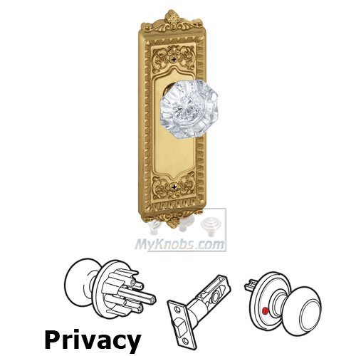 Privacy Knob - Windsor Plate with Chambord Crystal Door Knob in Polished Brass