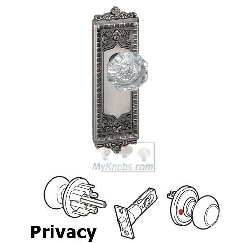 Privacy Knob - Windsor Plate with Chambord Crystal Door Knob in Antique Pewter