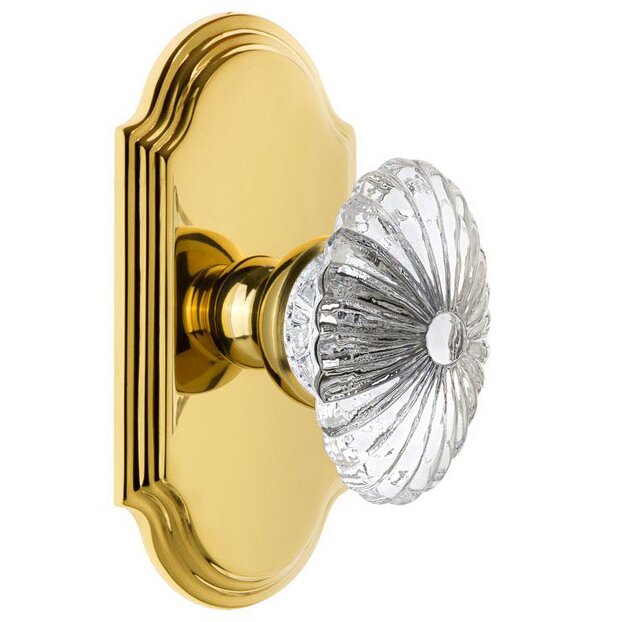 Grandeur Arc Plate Privacy with Burgundy Crystal Knob in Lifetime Brass
