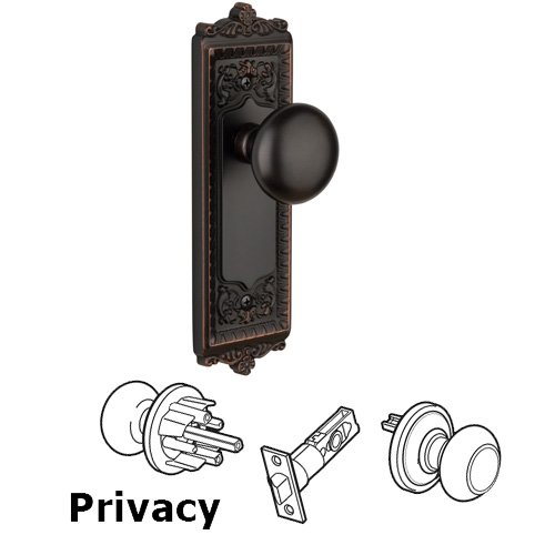 Privacy Knob - Windsor Plate with Fifth Avenue Door Knob in Timeless Bronze