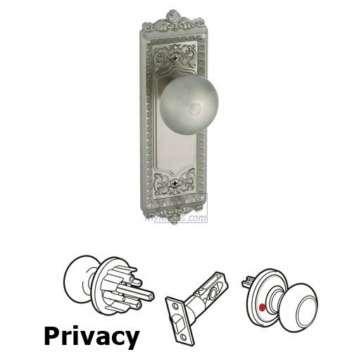 Privacy Knob - Windsor Plate with Fifth Avenue Door Knob in Satin Nickel