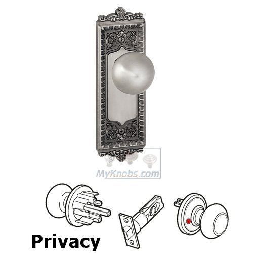 Privacy Knob - Windsor Plate with Fifth Avenue Door Knob in Antique Pewter