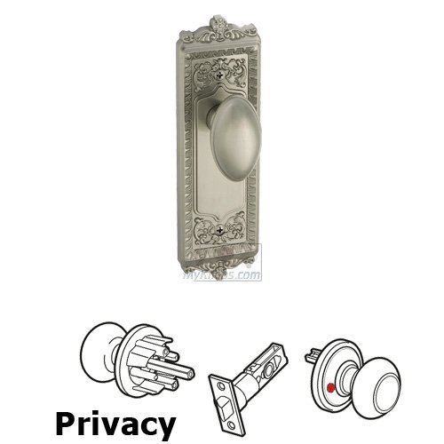 Privacy Knob - Windsor Plate with Eden Prairie Door Knob in Satin Nickel