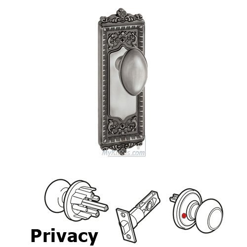 Privacy Knob - Windsor Plate with Eden Prairie Door Knob in Antique Pewter