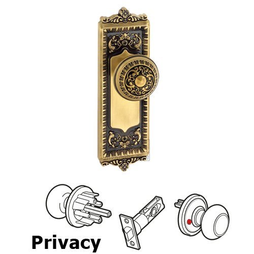 Privacy Knob - Windsor Plate with Windsor Door Knob in Vintage Brass