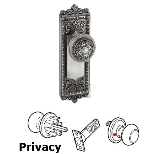 Privacy Knob - Windsor Plate with Windsor Door Knob in Antique Pewter