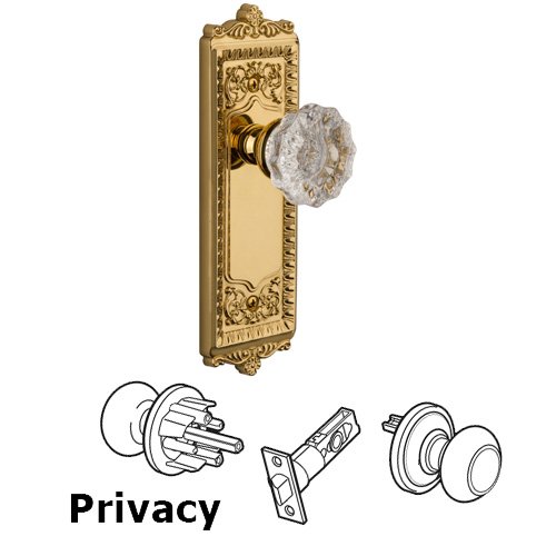 Privacy Knob - Windsor Plate with Fontainebleau Crystal Door Knob in Polished Brass