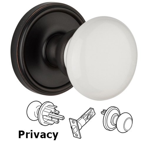 Privacy Knob - Georgetown Rosette with Hyde Park White Porcelain Knob in Timeless Bronze