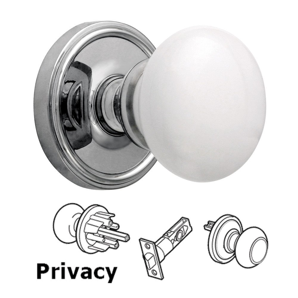 Privacy Knob - Georgetown Rosette with Hyde Park White Porcelain Knob in Bright Chrome