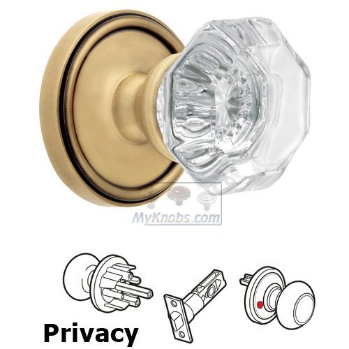 Privacy Knob - Georgetown Rosette with Chambord Crystal Door Knob in Vintage Brass