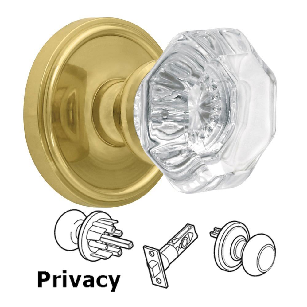Privacy Knob - Georgetown Rosette with Chambord Crystal Door Knob in Polished Brass
