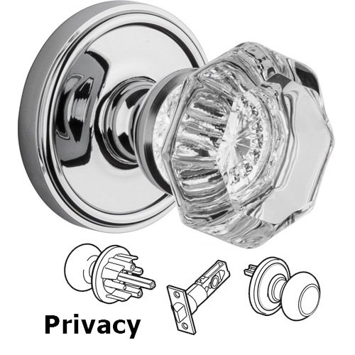 Privacy Knob - Georgetown Rosette with Chambord Crystal Door Knob in Bright Chrome