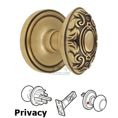 Privacy Knob - Georgetown Rosette with Grande Victorian Door Knob in Vintage Brass