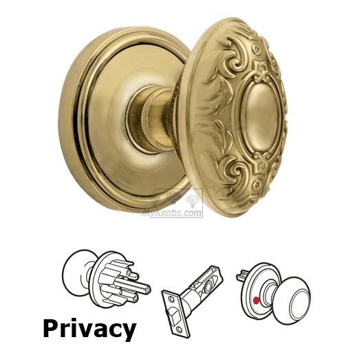 Privacy Knob - Georgetown Rosette with Grande Victorian Door Knob in Polished Brass