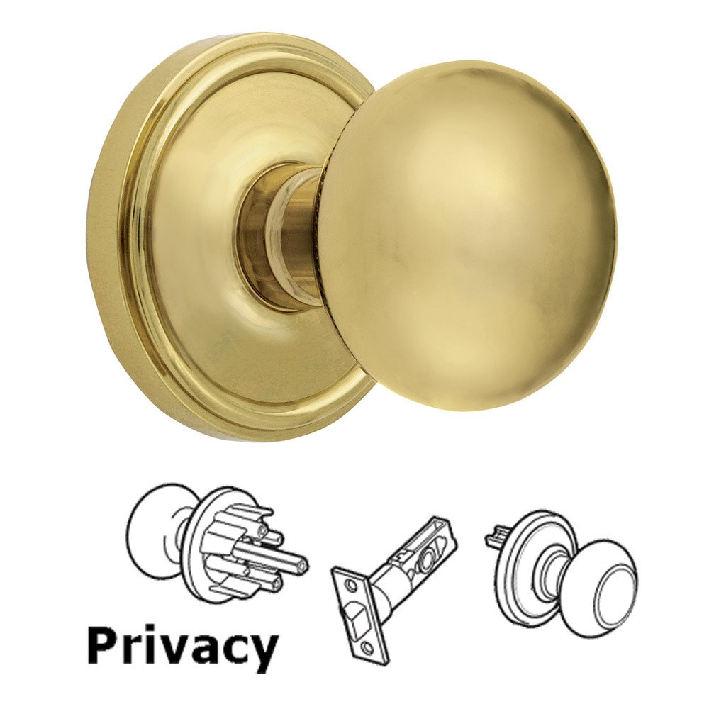 Privacy Knob - Georgetown Rosette with Fifth Avenue Door Knob in Polished Brass