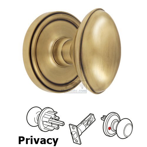 Privacy Knob - Georgetown Rosette with Eden Prairie Door Knob in Vintage Brass