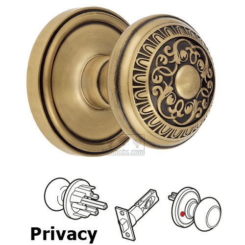 Privacy Knob - Georgetown Rosette with Windsor Door Knob in Vintage Brass