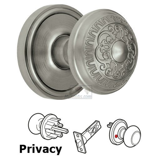 Privacy Knob - Georgetown Rosette with Windsor Door Knob in Satin Nickel