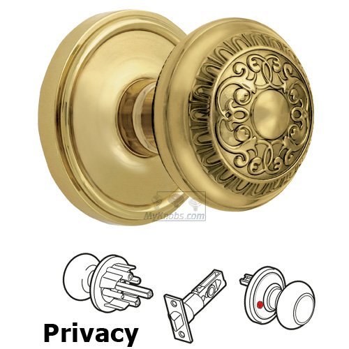 Privacy Knob - Georgetown Rosette with Windsor Door Knob in Polished Brass