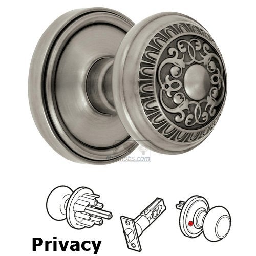 Privacy Knob - Georgetown Rosette with Windsor Door Knob in Antique Pewter