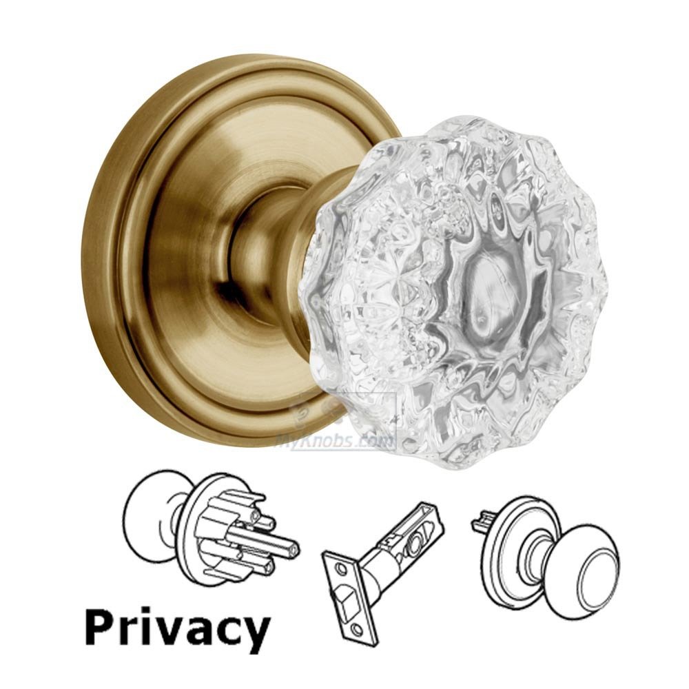 Privacy Knob - Georgetown Rosette with Fontainebleau Crystal Door Knob in Vintage Brass