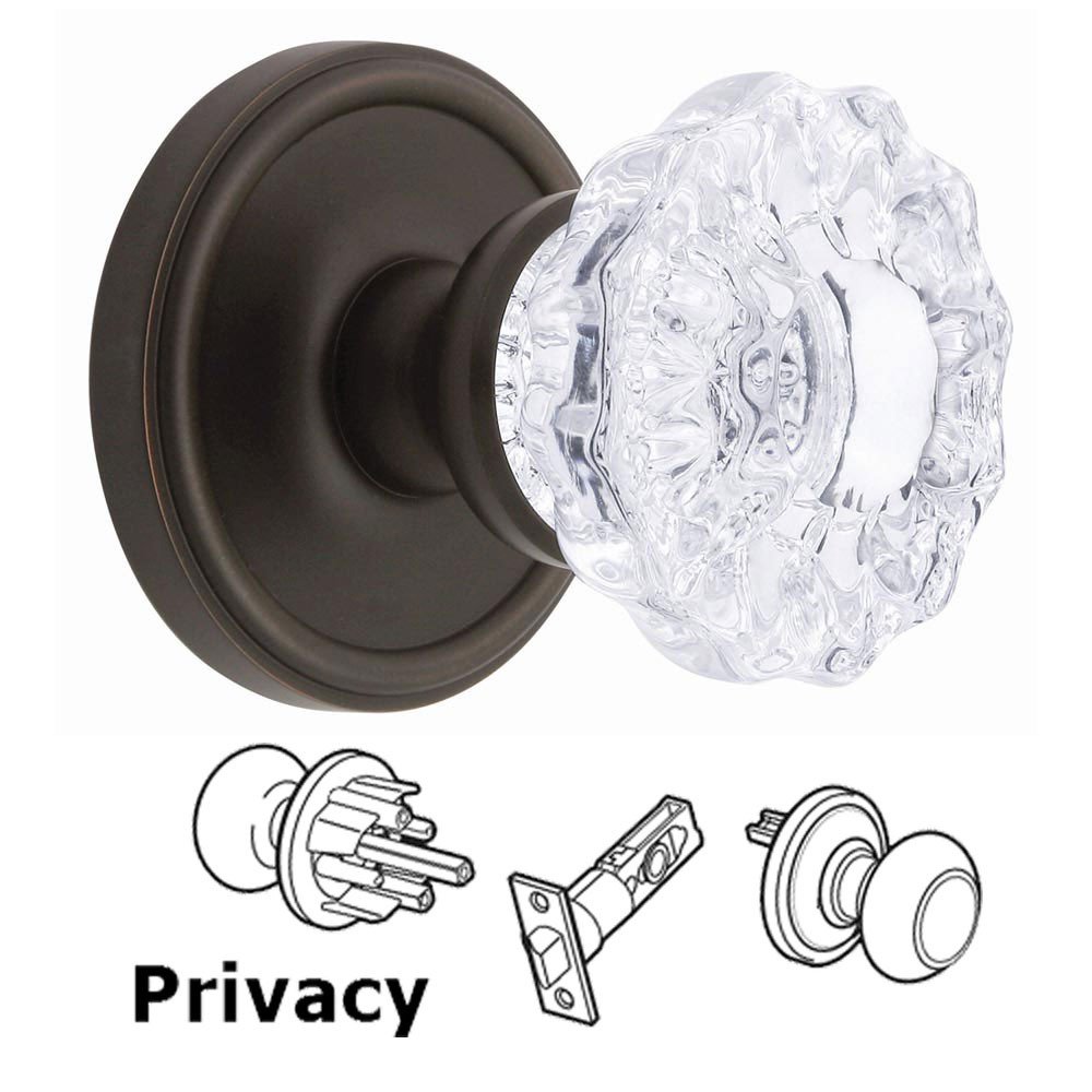 Privacy Knob - Georgetown Rosette with Fontainebleau Crystal Door Knob in Timeless Bronze