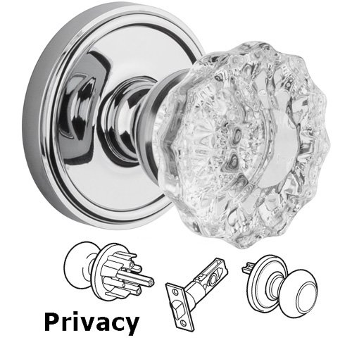 Privacy Knob - Georgetown Rosette with Fontainebleau Crystal Door Knob in Bright Chrome