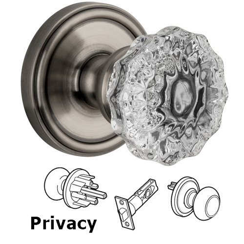 Privacy Knob - Georgetown Rosette with Fontainebleau Crystal Door Knob in Antique Pewter