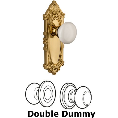 Double Dummy Knob - Grande Victorian Plate with Hyde Park Door Knob in Polished Brass