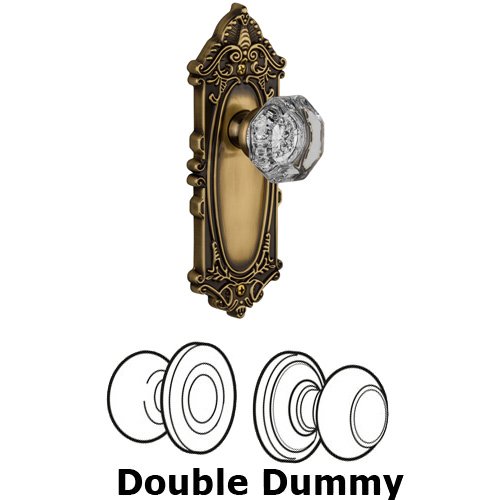 Double Dummy Knob - Grande Victorian Plate with Chambord Crystal Door Knob in Vintage Brass