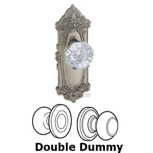 Double Dummy Knob - Grande Victorian Plate with Chambord Crystal Door Knob in Satin Nickel