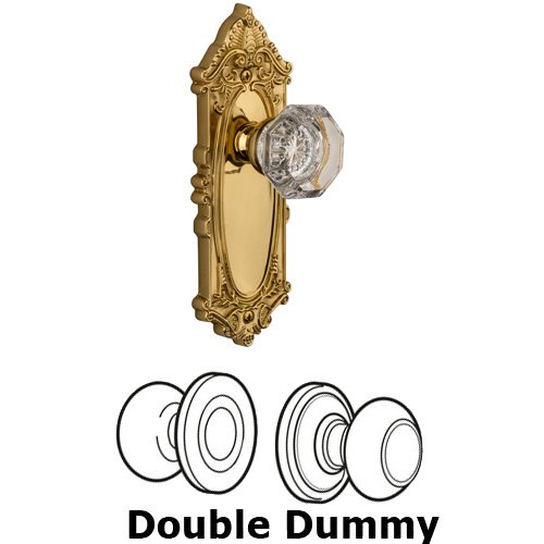 Double Dummy Knob - Grande Victorian Plate with Chambord Crystal Door Knob in Polished Brass