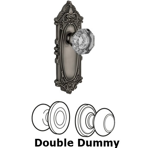 Double Dummy Knob - Grande Victorian Plate with Chambord Crystal Door Knob in Antique Pewter