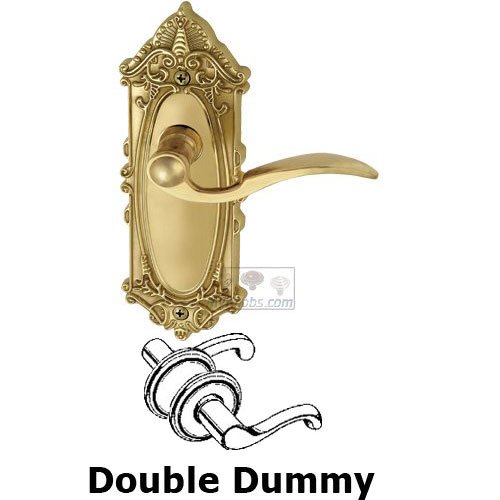 Double Dummy Lever - Grande Victorian Plate with Bellagio Door Lever in Polished Brass
