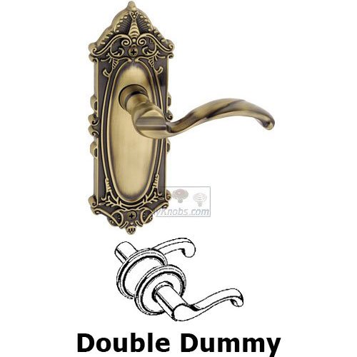 Double Dummy Lever - Grande Victorian Plate with Portofino Door Lever in Vintage Brass