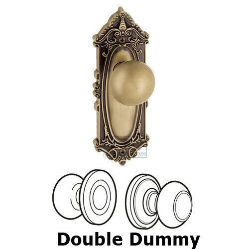 Double Dummy Knob - Grande Victorian Plate with Fifth Avenue Door Knob in Vintage Brass