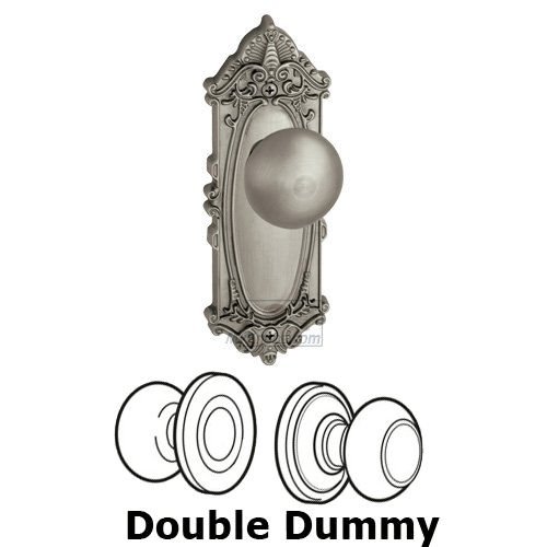 Double Dummy Knob - Grande Victorian Plate with Fifth Avenue Door Knob in Satin Nickel