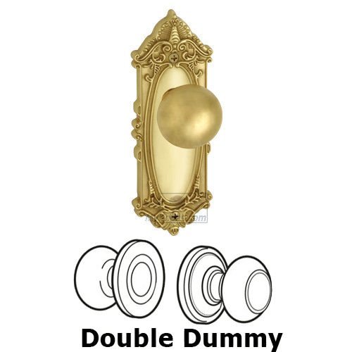 Double Dummy Knob - Grande Victorian Plate with Fifth Avenue Door Knob in Polished Brass