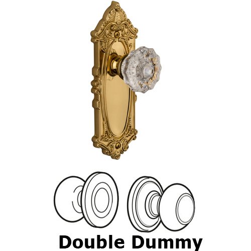 Double Dummy Knob - Grande Victorian Plate with Fifth Avenue Door Knob in Polished Brass