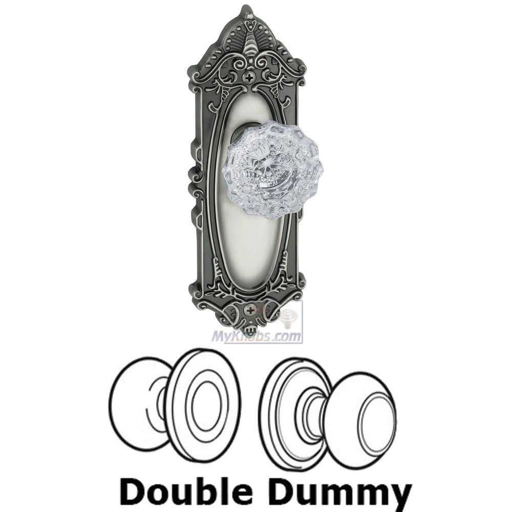 Double Dummy Knob - Grande Victorian Rosette with Fontainebleau Crystal Door Knob in Antique Pewter