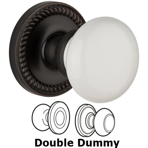 Double Dummy Knob - Newport Rosette with Hyde Park White Porcelain Knob in Timeless Bronze