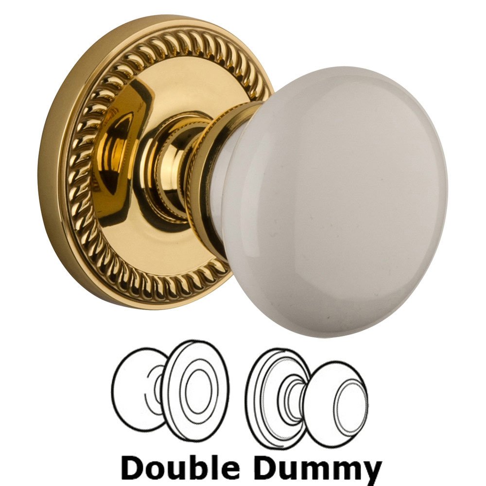 Double Dummy Knob - Newport Rosette with Hyde Park Door Knob in Polished Brass