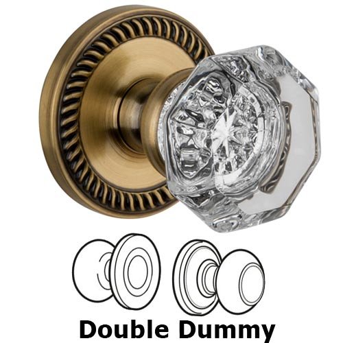 Double Dummy Knob - Newport Rosette with Chambord Crystal Door Knob in Vintage Brass